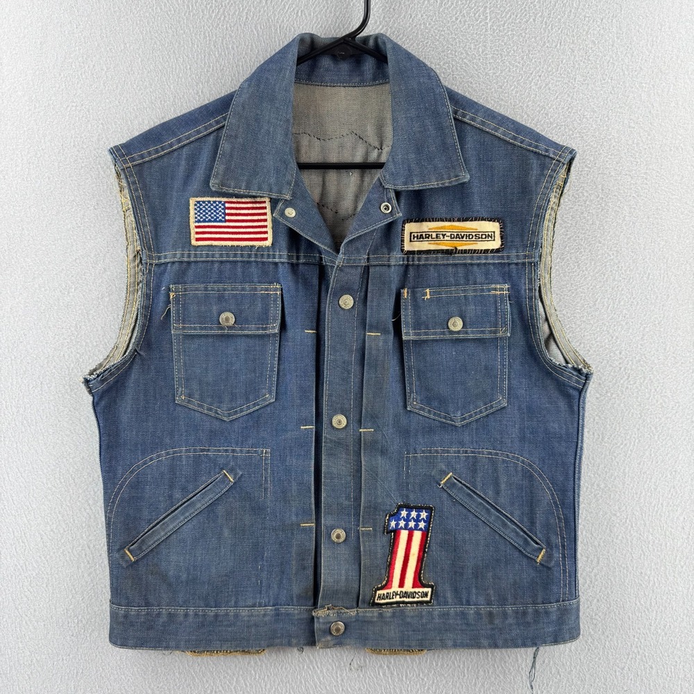 Vintage 60s 70s Biker Vest Mens 42 Selvedge Denim Penneys Ranchcraft Harley USA